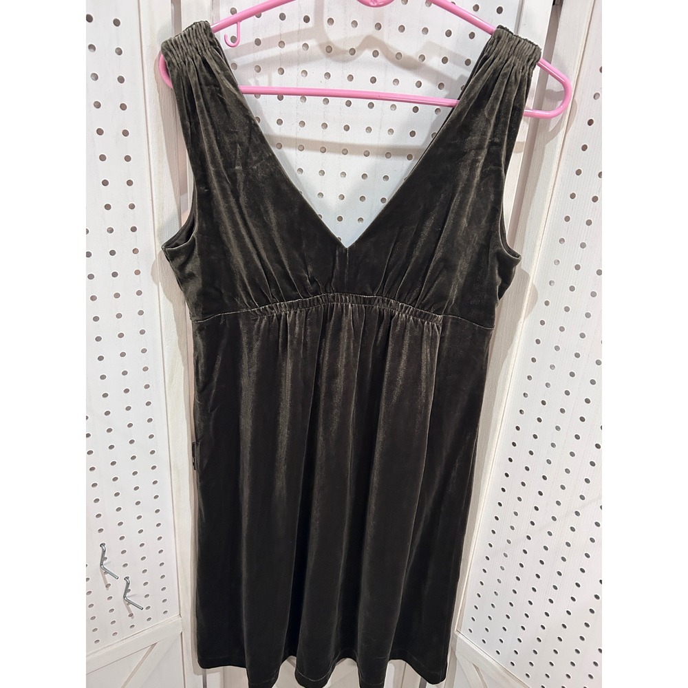 Old Navy Velvet V Neck Gathered Waist Dress Size M Olive Green Sleeveless - Picture 5 of 5
